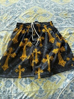 Asylum Mens XL Black Athletic Shorts with Yellow Graphic Accents